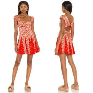 NWOT Free People Ponderosa Lace Up Open Back Mini Dress Strawberry Womens XLarge